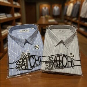SATCHI Men’s Striped Dress Shirts - Light Blue & Light Gray